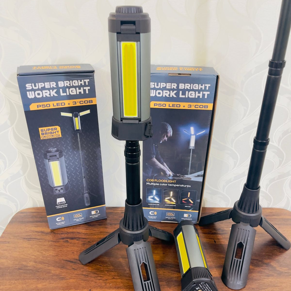 8500Lumens (50000mAh Battery) IPX7 Waterproof, Telescoping Tripod, 3 Brightness Modes & Flashlight for Camping, Workshops, Emergencies