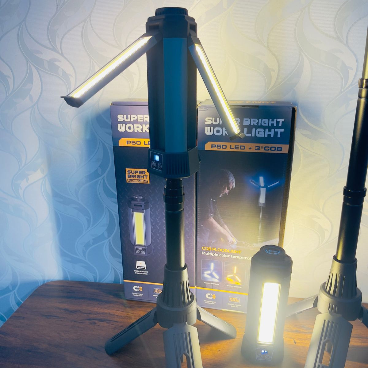 8500Lumens (50000mAh Battery) IPX7 Waterproof, Telescoping Tripod, 3 Brightness Modes & Flashlight for Camping, Workshops, Emergencies
