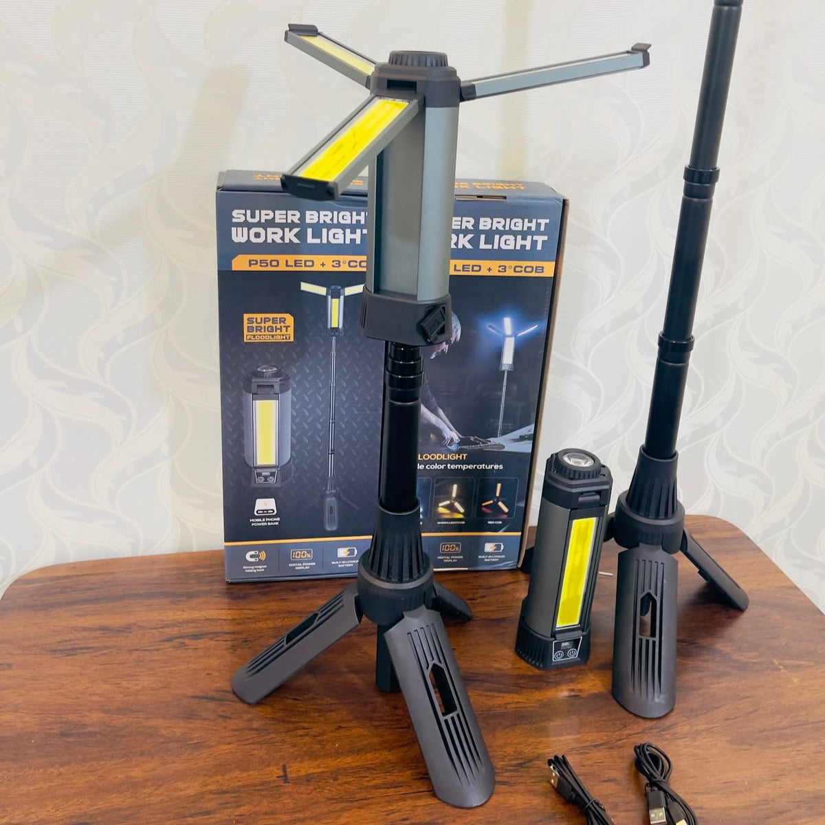 8500Lumens (50000mAh Battery) IPX7 Waterproof, Telescoping Tripod, 3 Brightness Modes & Flashlight for Camping, Workshops, Emergencies