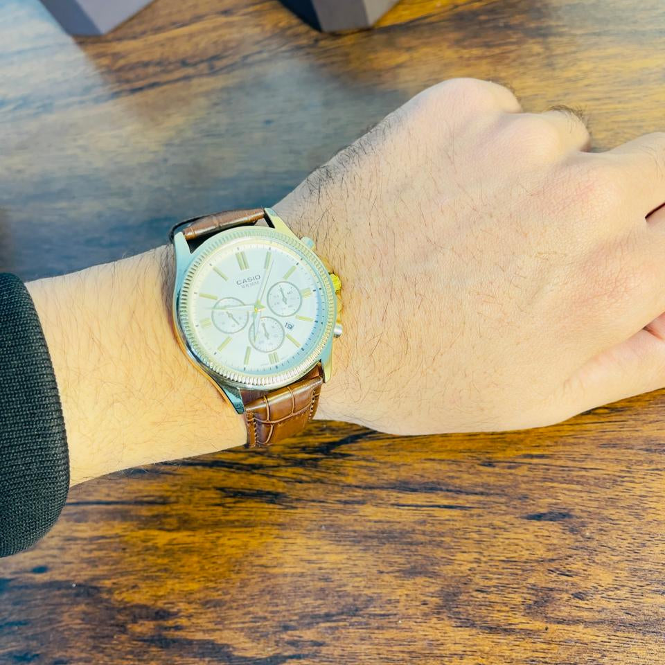 CASIO WR 50M-9A White Gold Watch For Men's Analog Stainless Steel (Japan 🇯🇵 Lot)